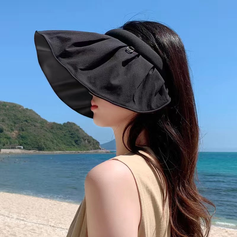 Wholesale Polyester UV Resistant Large Brim Black Rubber Hollow Top Hat
